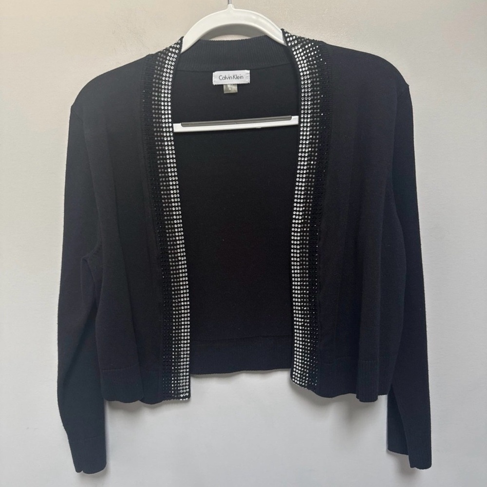 Calvin Klein Black Open-Front Cardigan with Rhinestone Trim